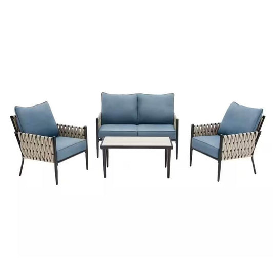 Hampton Bay
Dockview 4-Piece Metal Outdoor Patio Conversation Set with CushionGuard Blue Cushions